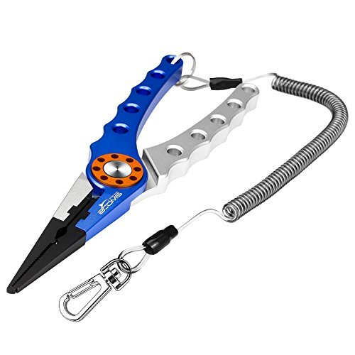 Product Cover Booms Fishing X1 Aluminum Fishing Pliers Hook Remover Braid Line Cutters Split Ring Opener with Coiled Lanyard and Sheath