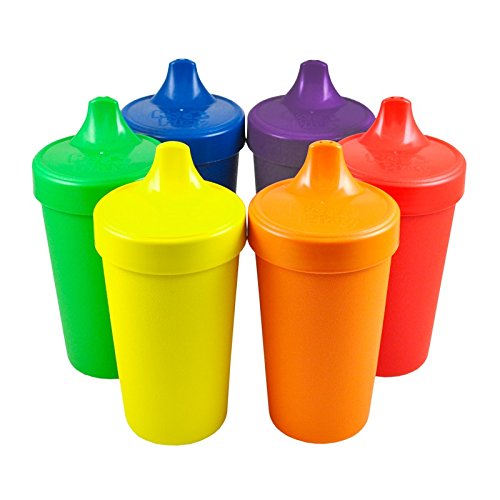 Product Cover Re-Play Made in The USA, Set of 6 No Spill Sippy Cups - Yellow, Kelly Green, Navy, Amethyst, Red, Orange(Crayon Box)