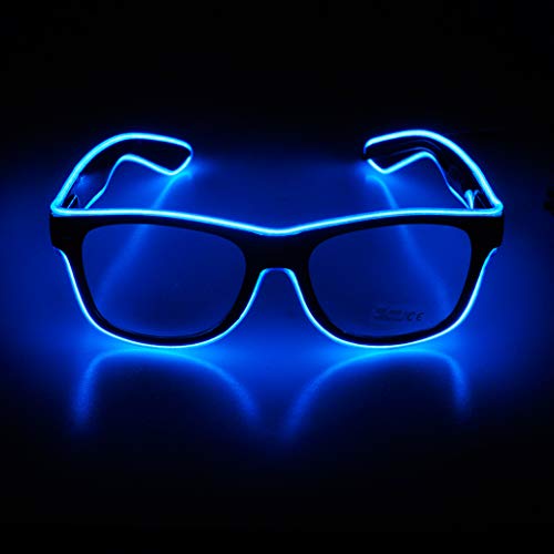 Product Cover Aquat Light up El Wire Neon Rave Glasses Glow Flashing LED Sunglasses Costumes For Party, EDM, Halloween RB01 (Blue, Black Frame)