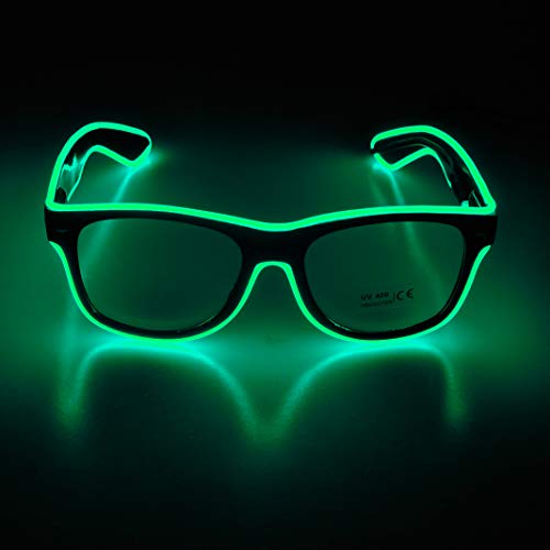 Product Cover Aquat Light up Flashing Neon Rave Glasses El Wire LED Sunglasses Glow DJ Costumes For Party, Halloween, EDM RB01 (Green, Black Frame)