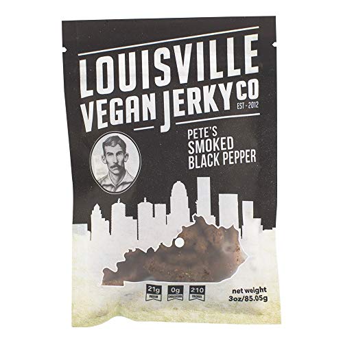 Product Cover Louisville Vegan Jerky - Smoked Black Pepper, Vegetarian & Vegan Friendly Jerky, 21 Grams of Non-GMO Soy Protein, Gluten-Free Ingredients (3 oz.)