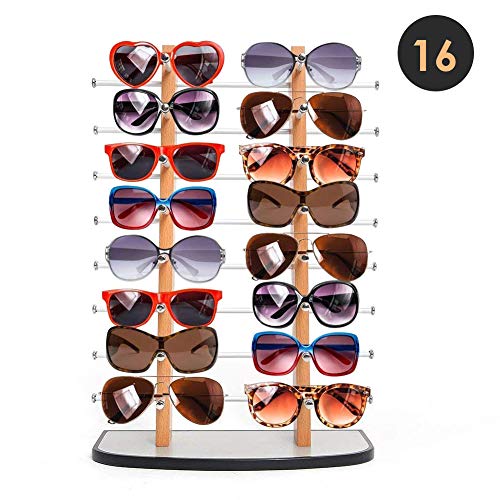 Product Cover Sunglass Display, Amzdeal Wooden Look Laminate Sunglasses Display Rack, Eyewear Display up to 16 Glasses