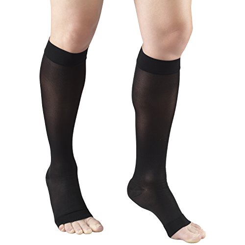 Product Cover Truform Sheer Compression Stockings, 15-20 mmHg, Women's Knee High Length, Open Toe, 20 Denier, Black, Small