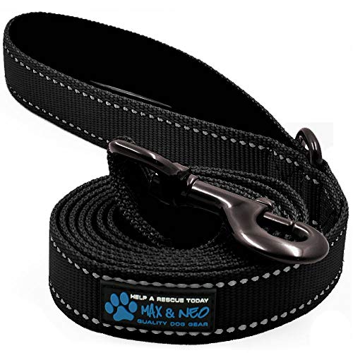 Product Cover Max and Neo Reflective Nylon Dog Leash - We Donate a Leash to a Dog Rescue for Every Leash Sold (Black, 6 FT)