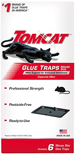 Product Cover Tomcat Glue Traps Mouse Size with Eugenol for Enhanced Stickiness, Contains 6 Mouse Size Glue Traps - Captures Mice and Other Household Pests - Professional Strength, Pesticide-Free and Ready-to-Use