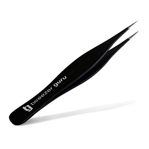 Product Cover Tweezers for Ingrown Hair by Tweezer Guru - Best Stainless Steel Professional Pointed Blackhead Remover - Precision Eyebrow, Splinter & Tick Removal Tweezer