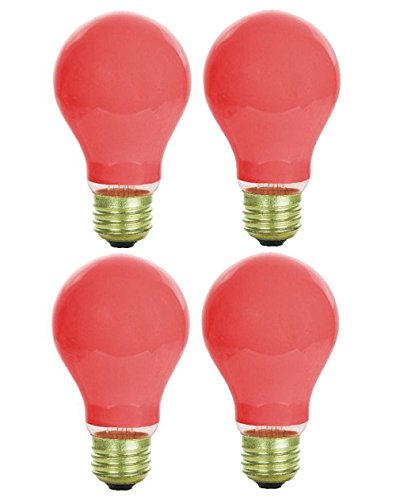 Product Cover Pack of 4 40 Watt A19 Ceramic Red Medium Base Standered Household Incandescent Red Colored Light Bulb