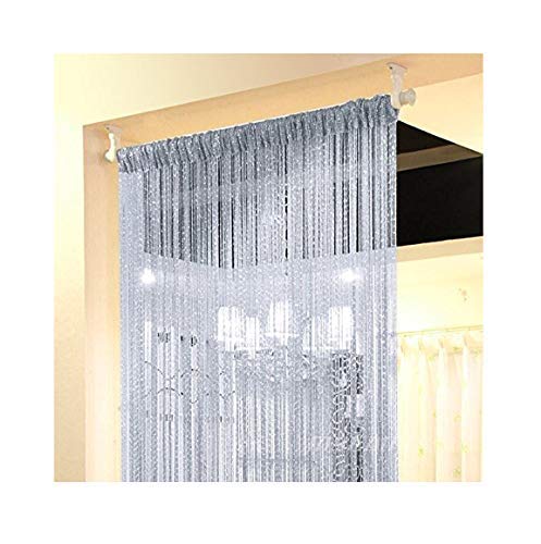 Product Cover Eyotool 1x2 M Door String Curtain Rare Flat Silver Ribbon Thread Fringe Window Panel Room Divider Cute Strip Tassel for Wedding Coffee House Restaurant Parts, Grey