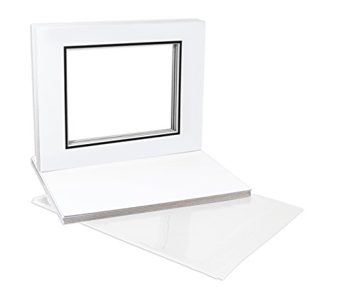 Product Cover Golden State Art, Double Picture Mats with White Core Bevel Cut for 8X10 Photo Pictures (Mats, Backing, Clear Bags Included), White Over Black, 11x14-10 Pack (Double Mat)