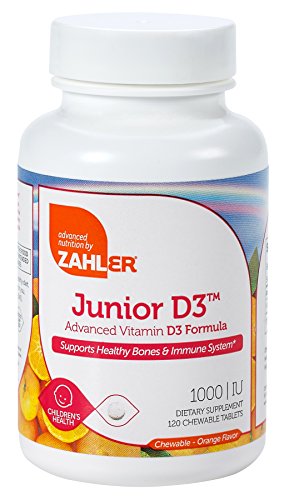 Product Cover Zahler Junior D3 Chewable 1000IU, Kids Vitamin D, Great Tasting Chewable Vitamin D for Kids, Optimal Vitamin D3 1000 IU for Children,Certified Kosher, 240 Chewable Tablets