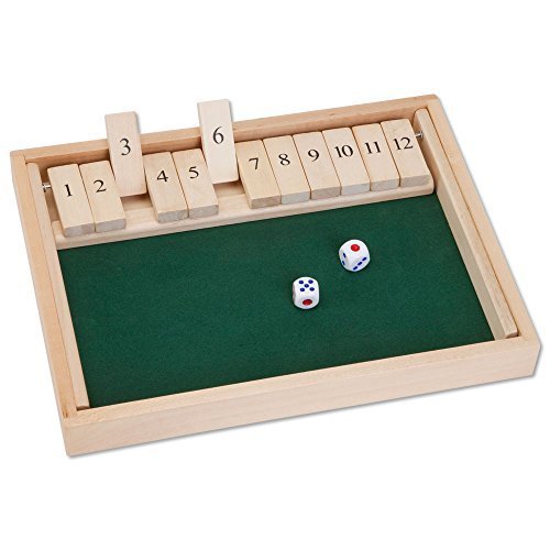 Product Cover Bits and Pieces - Wooden Shut The Box 12 Dice Game Board - Classic Tabletop Version of The Popular English Pub Game - Measures 7-3/4