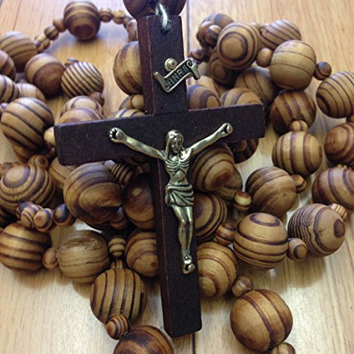 Product Cover Giant Big Beads Rosario Natural Wood Chain Jesus Cross XL Large 40