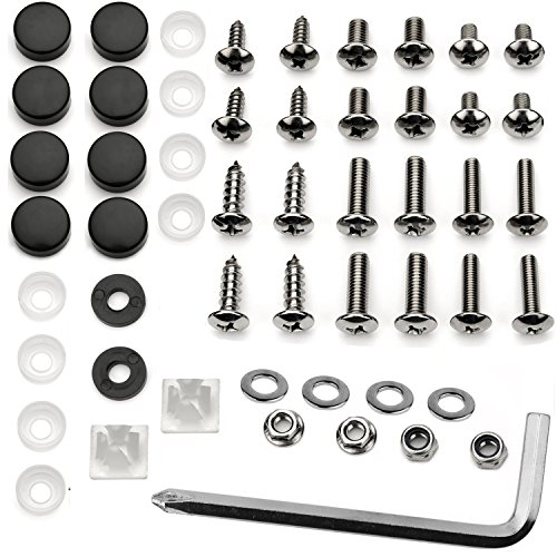 Product Cover LFPartS Stainless Steel Rust Resistant License Plate Frame Screws Fasteners Ultimate Kit Domestic Import +(Black Screw Caps)