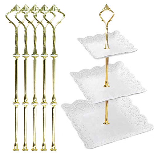 Product Cover Happy Will 5 Sets 3 Tier Crown Cake Stand Fruit Cake Plate Handle Fitting Hardware Rod Stand Holder with Stylus Golden(Plates Not Include)