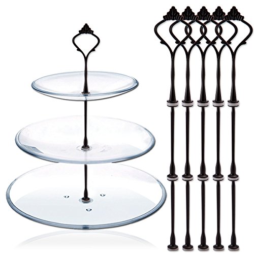 Product Cover Happy Will 5 Sets 3 Tier Crown Cake Stand Fruit Cake Plate Handle Fitting Hardware Rod Stand Holder with Stylus Black (Plates Not Include)