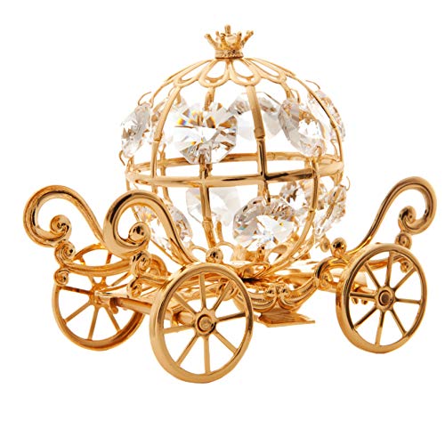 Product Cover Matashi 24K Gold Plated Crystal Studded Small Cinderella Pumpkin Coach Hanging Christmas Tree Figurine Ornament - Gifts for Kids Teens and Adults, Romantic Gifts, Valentine's Day, Birthday