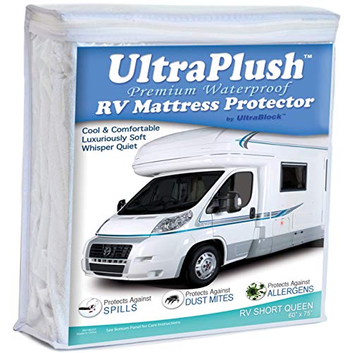 Product Cover UltraPlush Premium Waterproof Mattress Protector, Luxurious, Soft & Comfortable, Protects Against Dust Mites and Allergens, Motorhome, Camper and Travel Trailer Mattresses (RV Short Queen 60