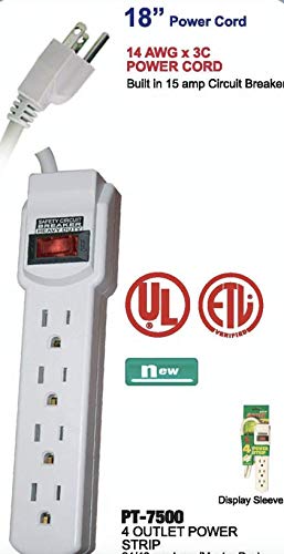 Product Cover J.VOLT 4-Outlet Power Strip Surge Protector with 2-Foot Cord, 90 Joules, ETL Listed