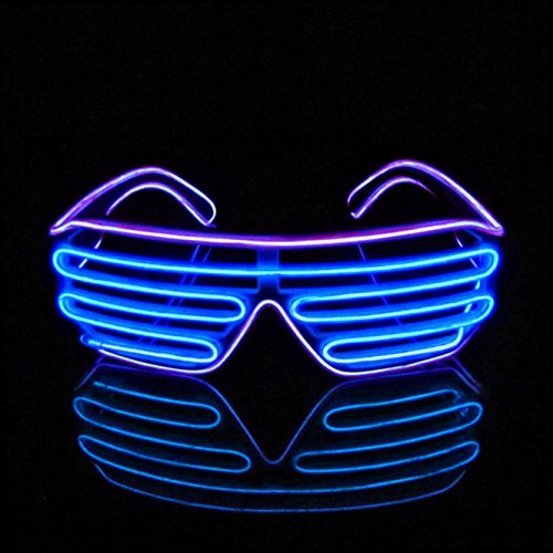 Product Cover PINFOX Shutter EL Wire Neon Rave Glasses Flashing LED Sunglasses Light Up Costumes for 80s, EDM, Party RB03 (Purple - Blue)