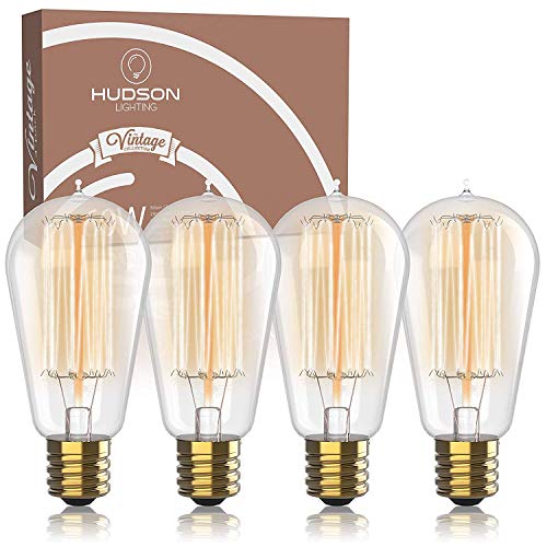 Product Cover Vintage Incandescent Edison Bulb Set: 60 Watt, 2100K Warm White Edison Light Bulbs - E26 Base - 230 Lumens - Clear Glass - Dimmable Antique Exposed Filament - ST58 Decorative Lightbulbs - 4 Pack
