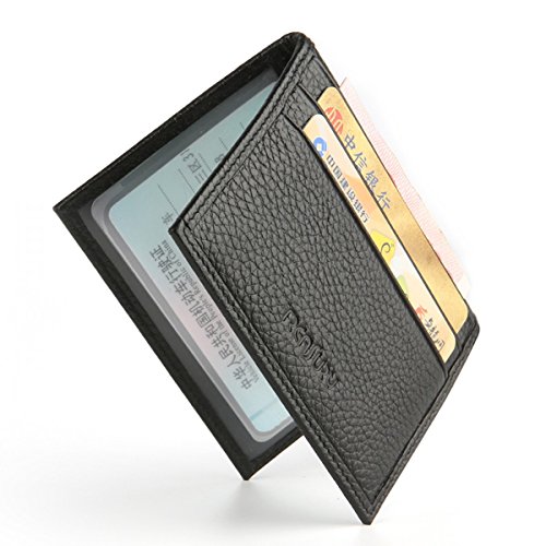 Product Cover BLACK Super Slim Leather Card Wallet for Men or Women - Thin Money Holders -ID Card Driver's License Holder Wallets with 8 Card Slots - Genuine Cowhide Leather