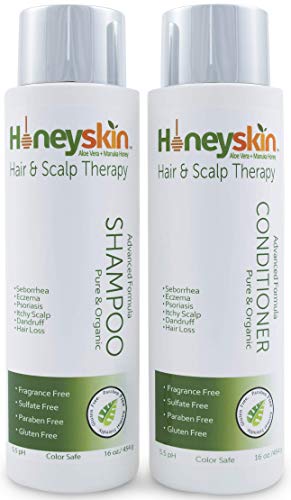 Product Cover Hair Growth Shampoo and Conditioner Set - with Manuka Honey, Aloe Vera and Coconut Oil - for Frizzy, Itchy and Dry Scalp - Hair Loss and Thinning Treatment - Paraben and Sulfate Free (16oz)