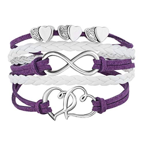 Product Cover LovelyJewelry Leather Wrap Bracelets Girls Double Hearts Infinity Rope Wristband Bracelets Gifts (Purple 2)