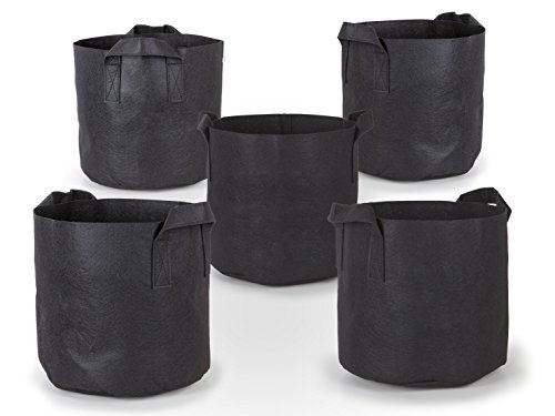 Product Cover 247Garden 5-Pack 10 Gallon Grow Bags/Aeration Fabric Pots w/Handles (Black)