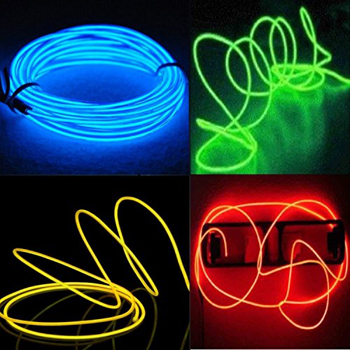 Product Cover 4-Pack 5M 15ft El wire Neon Glowing Strobing Electroluminescent Wires (Blue, Green, Red, Yellow)