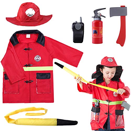 Product Cover iPlay, iLearn Kids Fire Chief Costume, Halloween Fireman Dress Up Set, Fire Fighter Outfit, Pretend Role Play Firefighter Gifts for 3, 4, 5, 6 Year Old Toddler