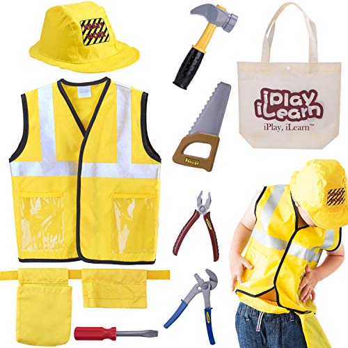 Product Cover Construction Worker Costume, Role Play Kit, Engineering Dress Up Set, Educational Gift, Halloween Gift Toy, Holidays, Christmas, Activities for 2 3 4 5 6 7 Year Old Kids, Toddlers, Boys, iPlay, iLearn