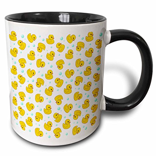 Product Cover 3dRose 3dRose Cute Rubber Duck Pattern - yellow ducks - kawaii ducky duckie - duckies and soap bubbles on white - Two Tone Black Mug, 11oz (mug_112951_4), Black/White