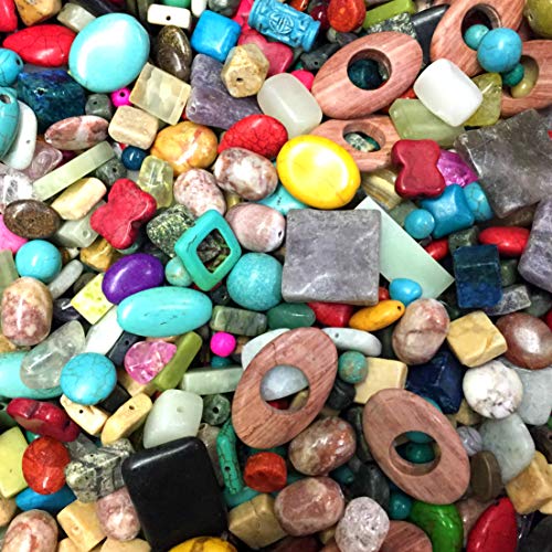 Product Cover Variety of Mix Gemstones Grams Semi-precious Stones, Size 4mm-25mm (Small to Xl) Focal Pieces, Turquoise,tiger Eye, -Hole Drilled Beads for Jewelry Making