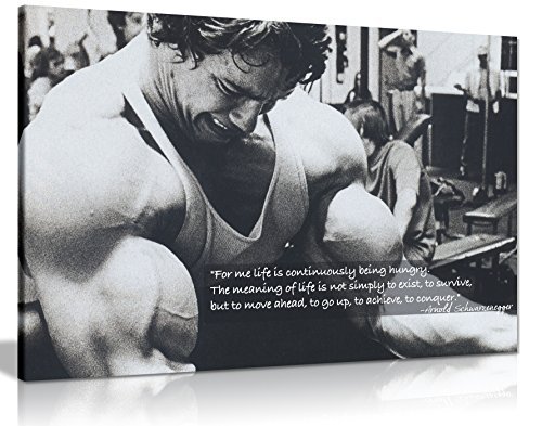 Product Cover Panther Print Arnold Schwarzenegger Bodybuilding Motivation Quote Canvas Print Picture Wall Art Large 30 x 20 Inches (76cm x 51cm) Black, White