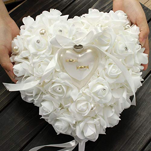 Product Cover Yosoo Wedding Ring Pillow Heart Box With Ribbon Pearl Wedding Ceremony For Wedding Supplies Gift