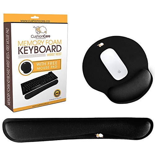 Product Cover CushionCare Keyboard Wrist Rest Pad - Full Ergonomic Mouse Pad with Wrist Support Gel Included for Set - Memory Foam Cushion - Prevent Carpal Tunnel & RSI When Typing on Computer, Mac & Laptop