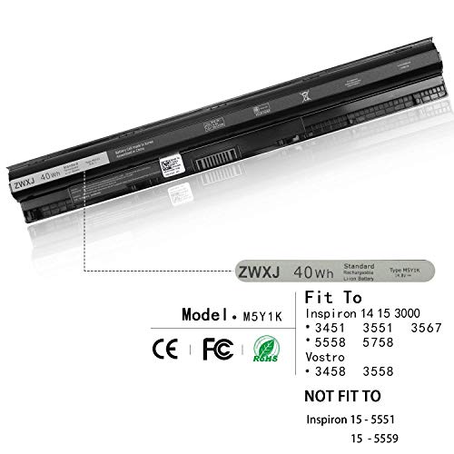 Product Cover ZWXJ Laptop Battery M5Y1K (14.8V 40wh) for Dell Inspiron 3451 3551 3567 5555 5558 5758 M5Y1K Vostro 3458 3558 Inspiron 14 15 3000 Series 453-BBBR HD4J0 07G07