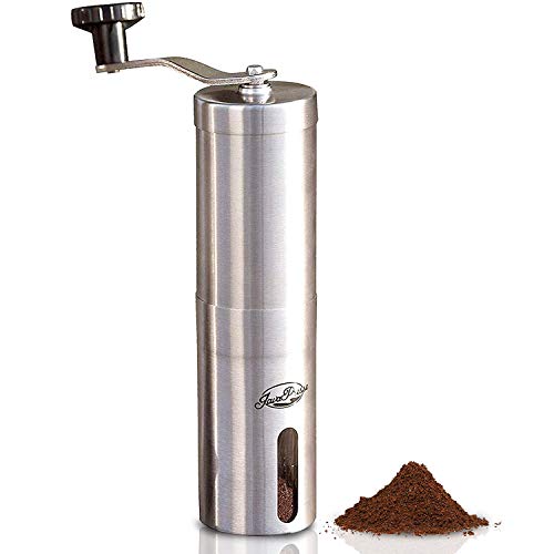 Product Cover JavaPresse Manual Coffee Grinder with Adjustable Setting - Conical Burr Mill & Brushed Stainless Steel - Burr Coffee Grinder for Aeropress, Drip Coffee, Espresso, French Press, Turkish Brew