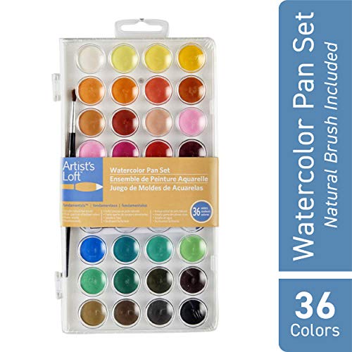 Product Cover 36 Color Fundamental Watercolor Pan Set with Paint Brush by Artists Loft