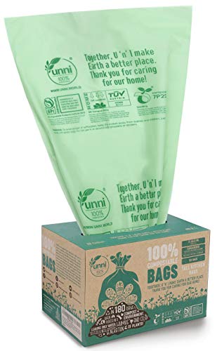 Product Cover UNNI ASTM D6400 100% Compostable Trash Bags, 13 Gallon, 49.2 Liter, 50 Count, Heavy Duty 0.85 Mils, Tall Kitchen Trash Bags, Food Waste Bags, US BPI and Europe OK Compost Home Certified, San Francisco