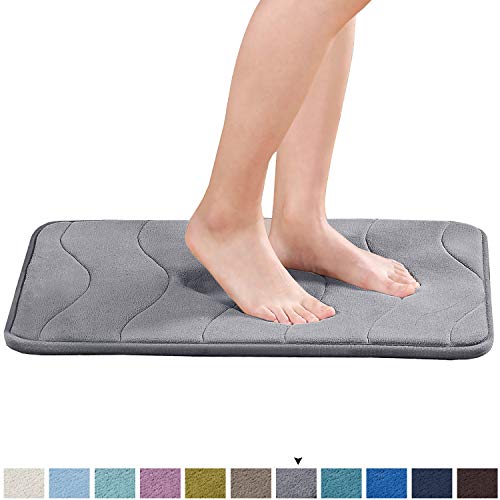 Product Cover Memory Foam Coral Fleece Non Slip Bathroom Mat, Super Soft Microfiber Bath Mat Set Machine Washable Bath Rugs Super Absorbent Thick and Durable Bath Rugs 17W X 24L Inches (Gray Waved Pattern)