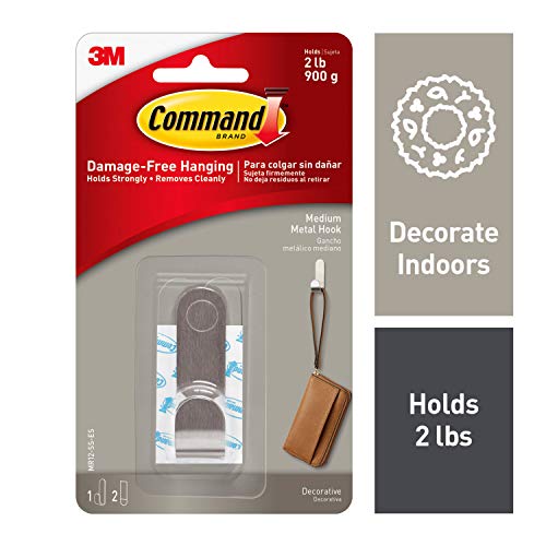 Product Cover Command 2 lb Capacity Silver Metal Hook, Indoor Use, Medium, Decorate Damage-Free (MR12-SS-ES)
