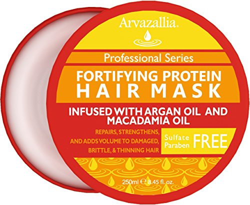Product Cover Fortifying Protein Hair Mask and Deep Conditioner with Argan Oil and Macadamia Oil By Arvazallia - Hair Repair Treatment for Damaged, Brittle, or Thinning Hair - Promotes Natural Hair Growth
