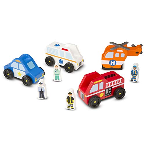 Product Cover Melissa & Doug Emergency Vehicle Wooden Play Set With 4 Vehicles, 4 Play Figures