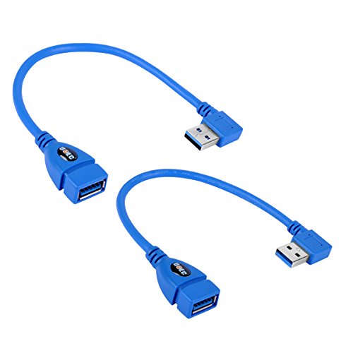 Product Cover UCEC Short SuperSpeed USB 3.0 Male to Female Extension Cable, 90 Degree Adapter Connection, Left and Right Angle - Blue(Pack of 2)