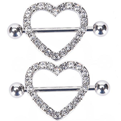 Product Cover Nipple Rings - IrbingNii Nipple Piercings Jewelry 14G Surgical Steel Two Layers Heart a Pair