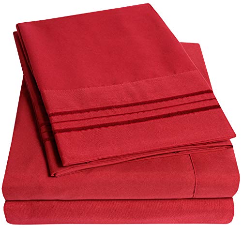 Product Cover 1500 Supreme Collection Bed Sheets Bed Sheet Set & Lowest Price, Since 2012 - Deep Pocket Wrinkle Free Hypoallergenic Bedding - Over 40+ Colors - 3 Piece, Twin, Red