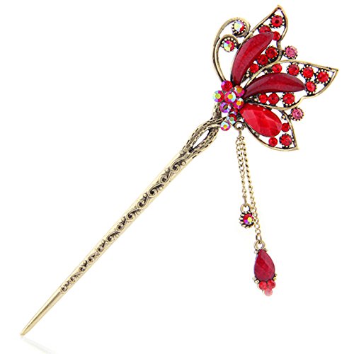 Product Cover YOY Fashion Long Hair Decor Chinese Traditional Style Women Girls Hair Stick Hairpin Hair Making Accessory with Butterfly,Red