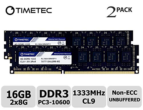 Product Cover Timetec Hynix IC 16GB Kit (2x8GB) DDR3 1333MHz PC3-10600 Unbuffered Non-ECC 1.5V CL9 2Rx8 Dual Rank 240 Pin UDIMM Desktop Memory Ram Module Upgrade (16GB Kit (2x8GB))