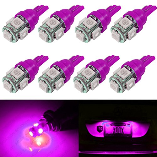 Product Cover SAWE - T10 Wedge 5-SMD 5050 LED Light bulbs W5W 2825 158 192 168 194 (8 pieces) (Pink/Purple)